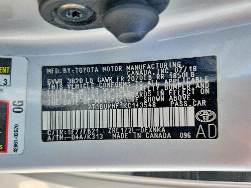 2019 TOYOTA COROLLA LE 12