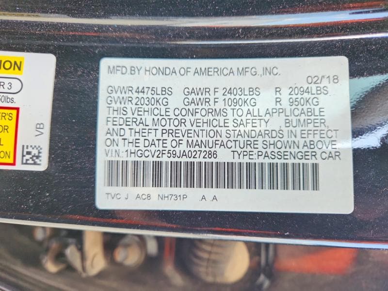 2018 HONDA ACCORD EXL 12