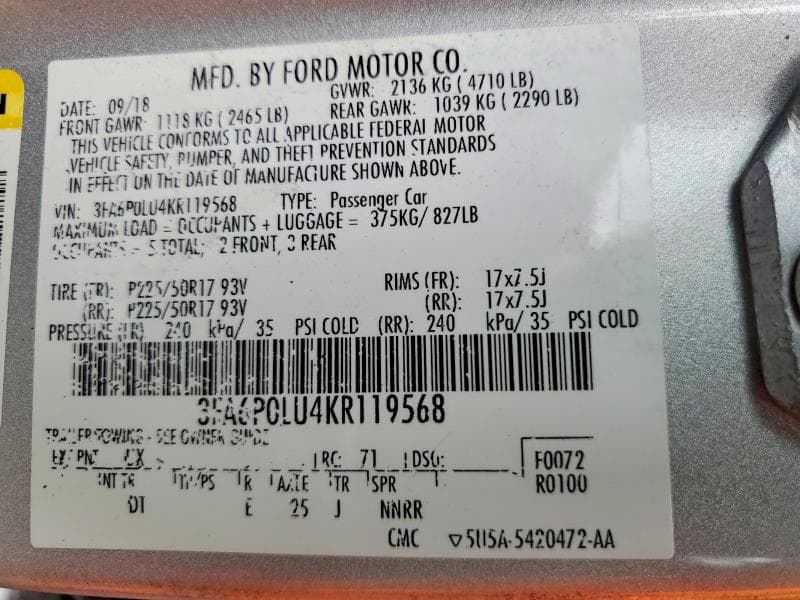 2019 FORD FUSION SE 12