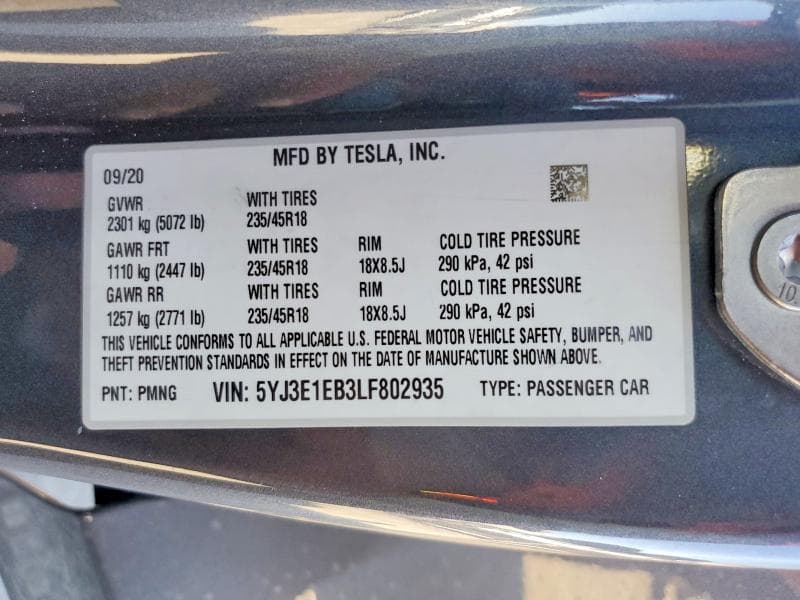 2020 TESLA MODEL 3 12