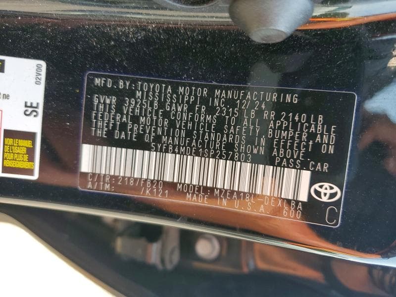 2025 TOYOTA COROLLA LE 12