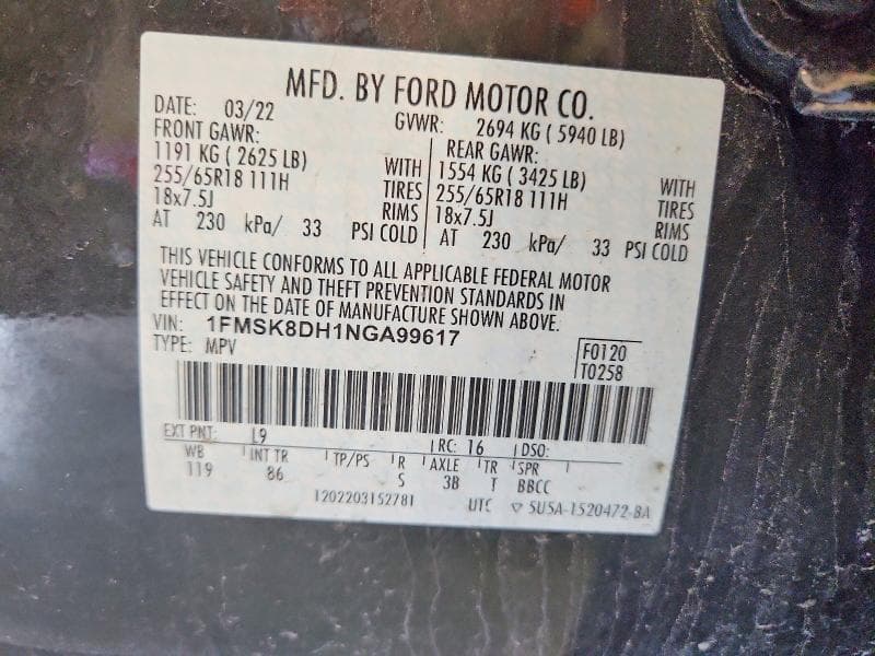 2022 FORD EXPLORER XLT 14