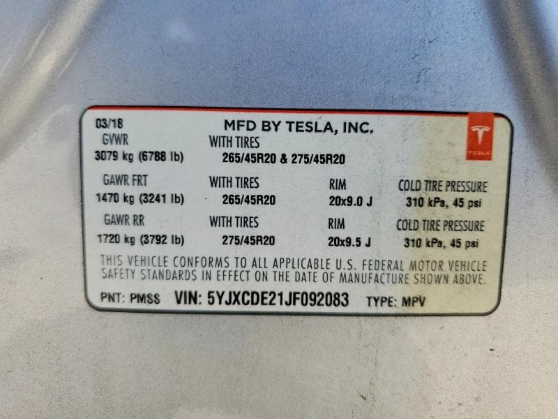 2018 TESLA MODEL X 14