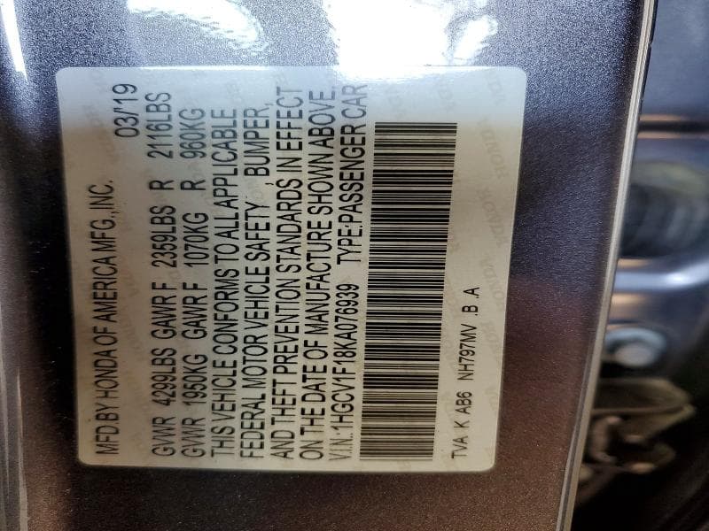 2019 HONDA ACCORD LX 13
