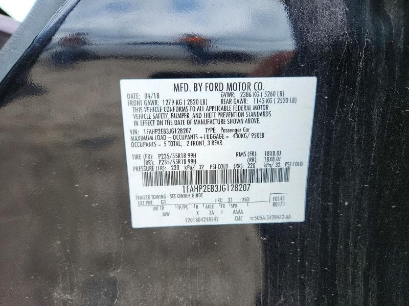 2018 FORD TAURUS SEL 12