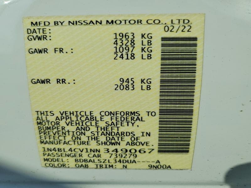2022 NISSAN ALTIMA SR SR 12