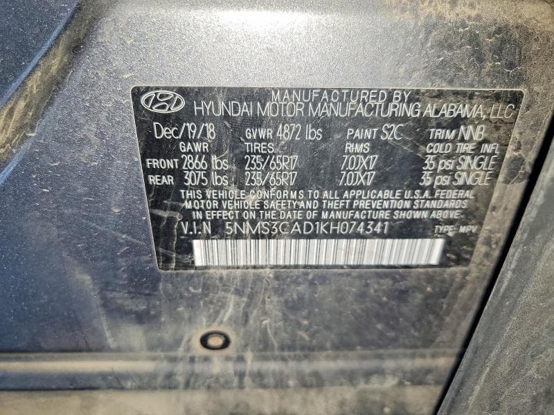 2019 HYUNDAI SANTA FE SEL 2.4L 13