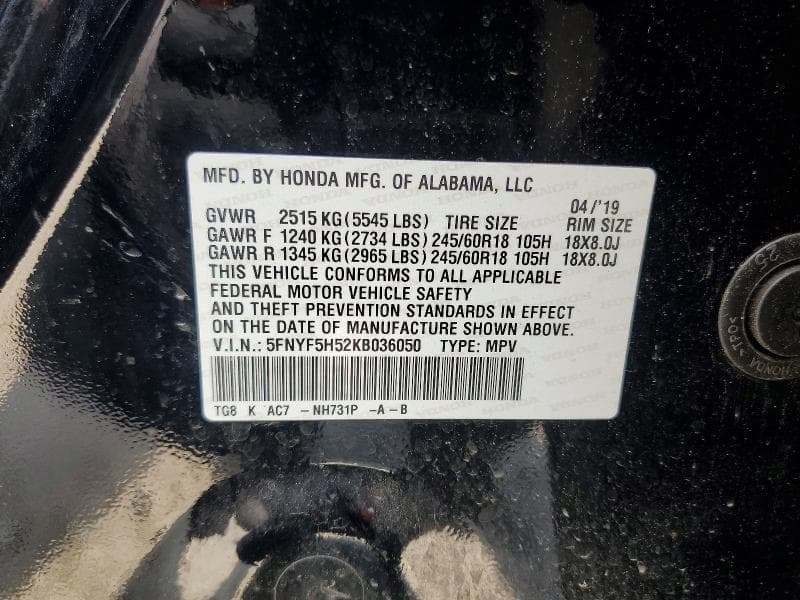 2019 HONDA PILOT EXL 13
