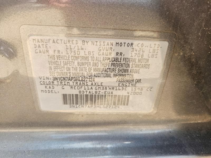 2017 NISSAN VERSA 1.6 S 12