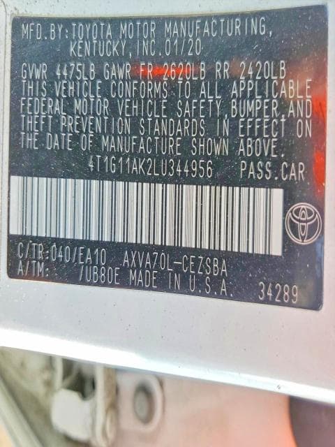 2020 TOYOTA CAMRY SE 12