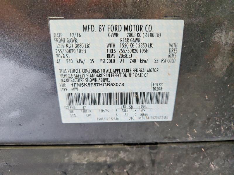 2017 FORD EXPLORER LIMITED 14