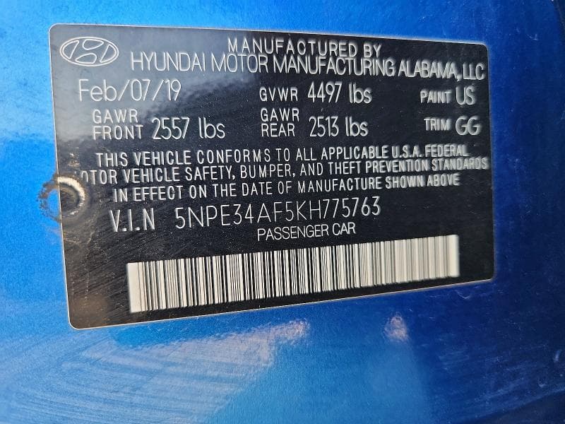 2019 HYUNDAI SONATA SEL 12