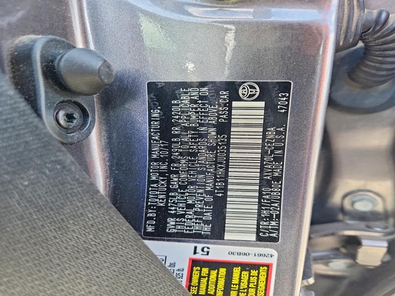2018 TOYOTA CAMRY LE 13