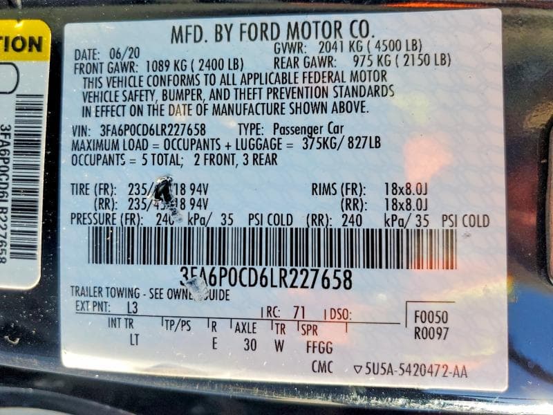 2020 FORD FUSION SEL 13