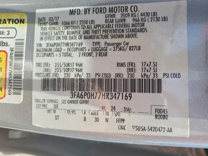 2017 FORD FUSION SE 12