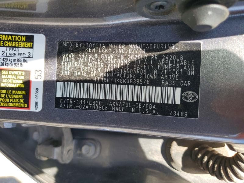 2019 TOYOTA CAMRY XSE 12
