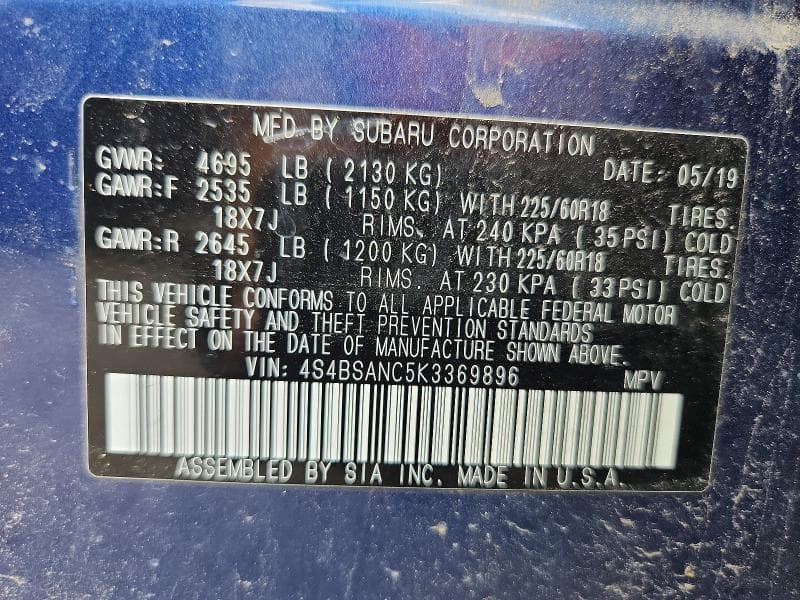 2019 SUBARU OUTBACK 2.5I LIMITED 13