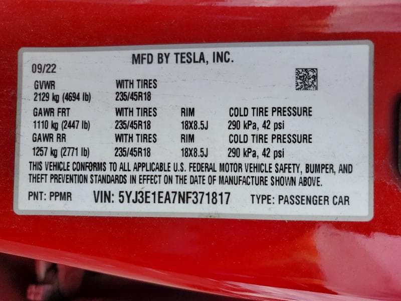 2022 TESLA MODEL 3 13