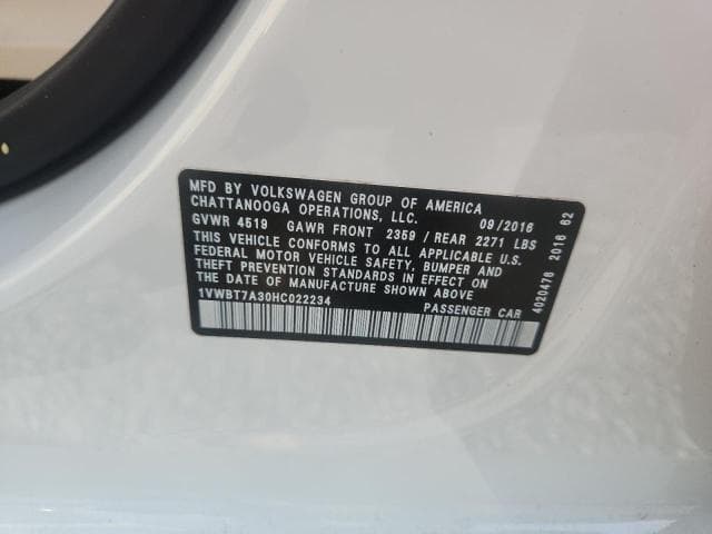 2017 VOLKSWAGEN PASSAT SE 12