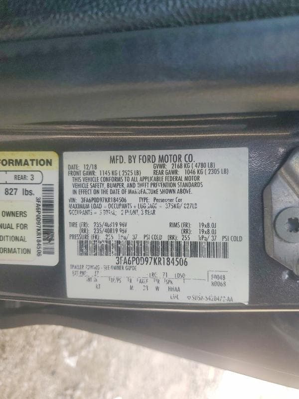 2019 FORD FUSION TITANIUM 12