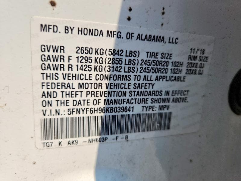 2019 HONDA PILOT TOURING 14