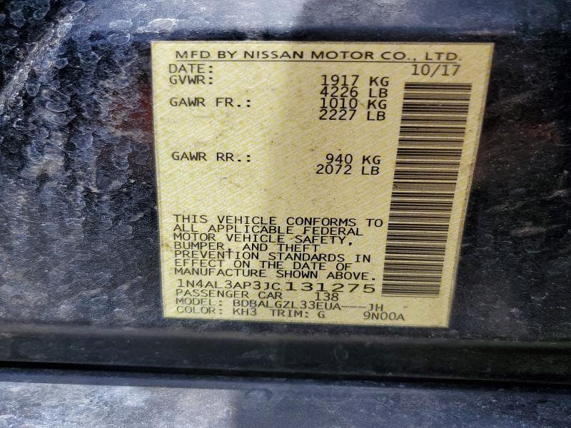 2018 NISSAN ALTIMA 2.5 12