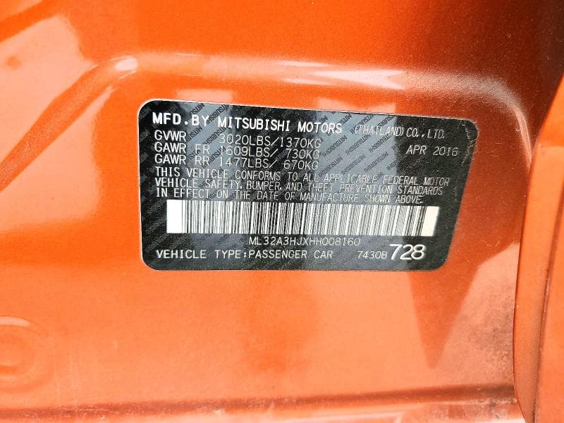 2017 MITSUBISHI MIRAGE ES 13