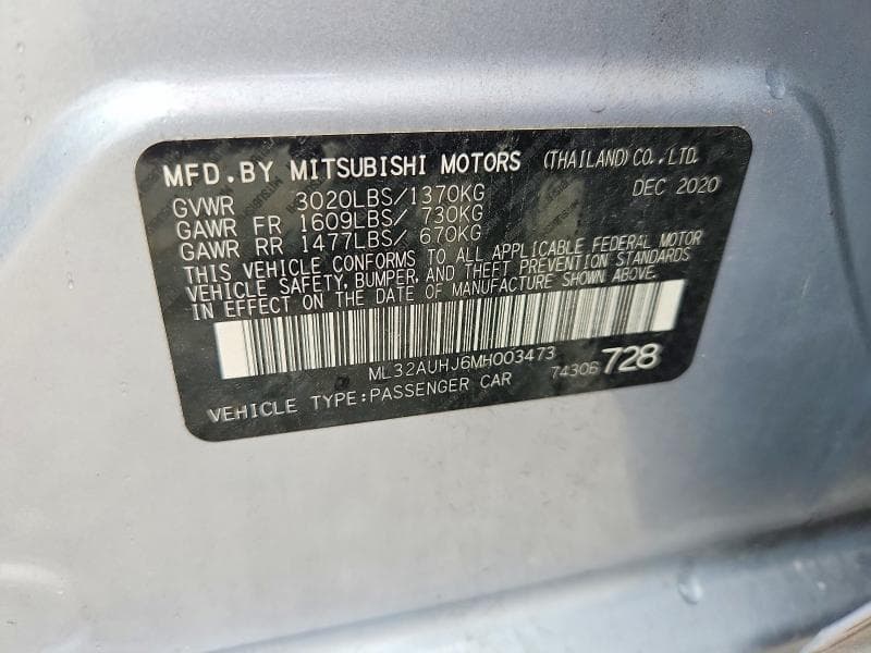 2021 MITSUBISHI MIRAGE ES 13