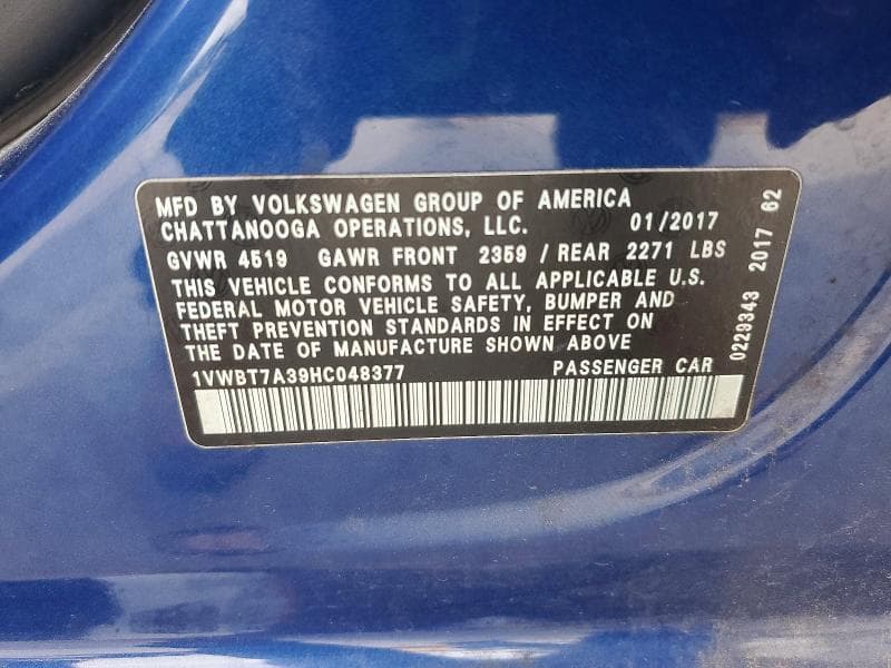 2017 VOLKSWAGEN PASSAT SE 12