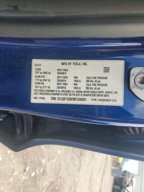 2022 TESLA MODEL 3 12