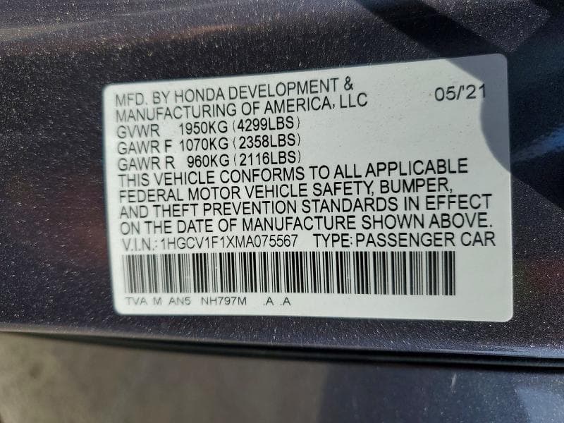 2021 HONDA ACCORD LX 12