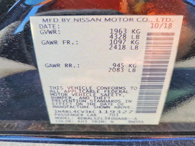 2019 NISSAN ALTIMA SR 12