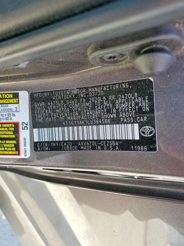2020 TOYOTA CAMRY SE 12
