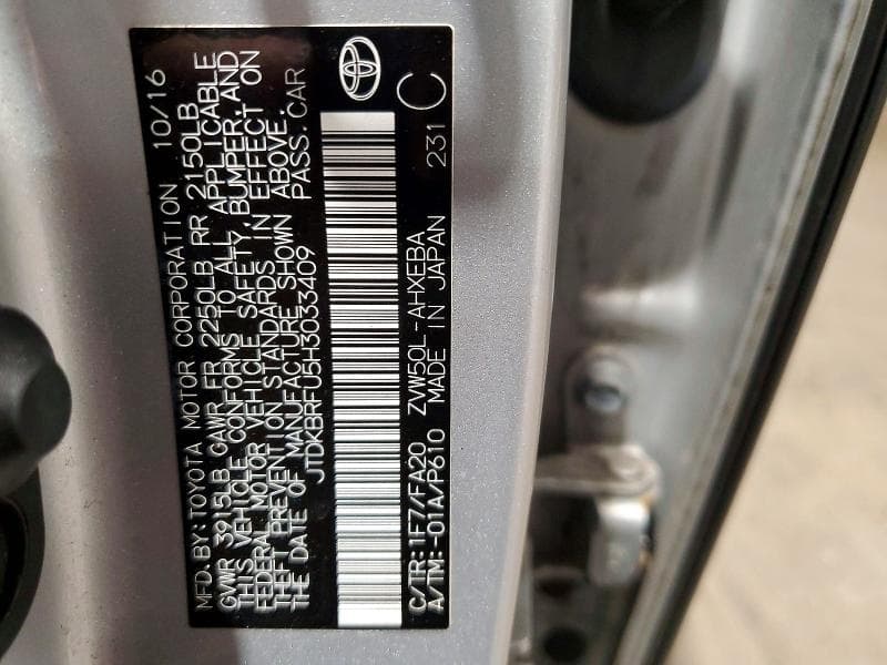 2017 TOYOTA PRIUS TWO 13