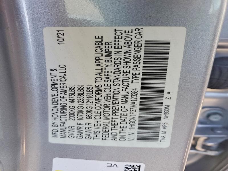 2021 HONDA ACCORD SPORT SPORT 12