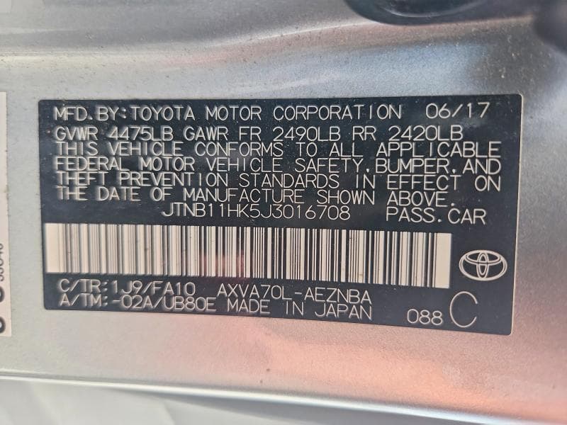 2018 TOYOTA CAMRY LE 13