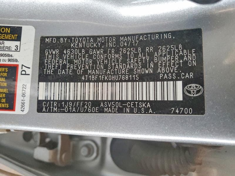 2017 TOYOTA CAMRY SE 12