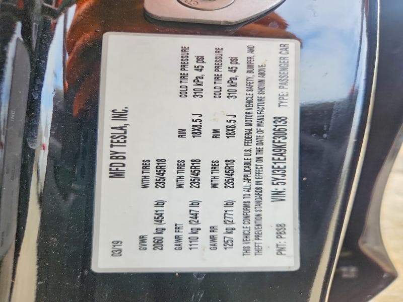 2019 TESLA MODEL 3 12