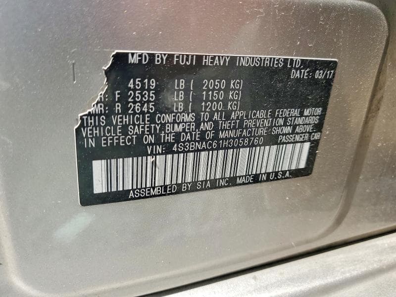 2017 SUBARU LEGACY 2.5I PREMIUM 12