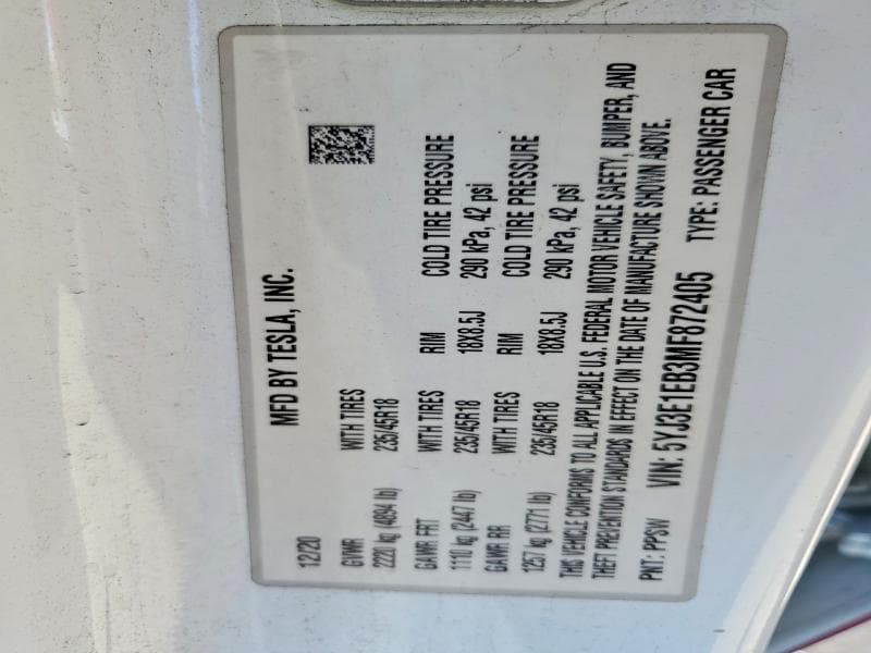 2021 TESLA MODEL 3 12