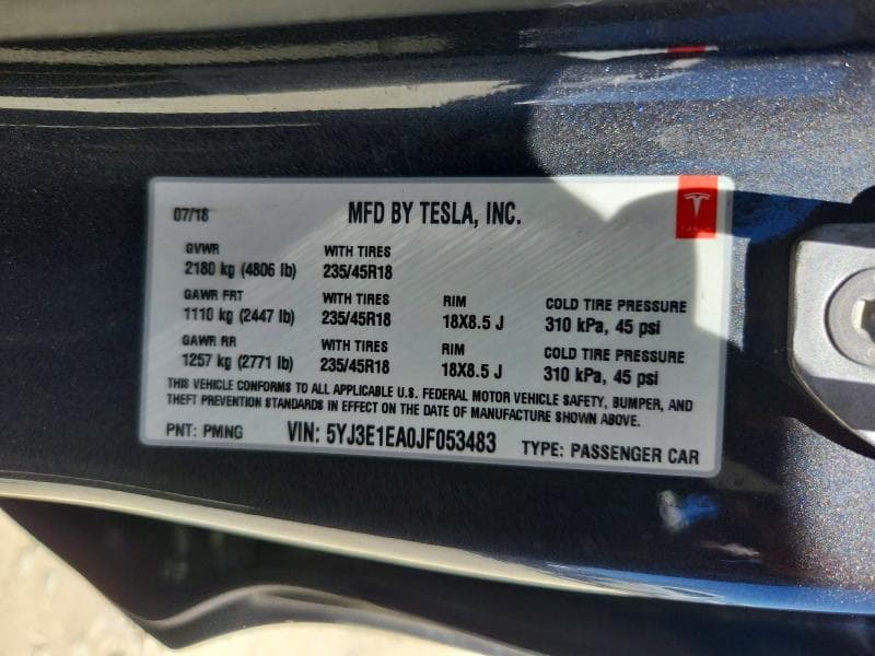 2018 TESLA MODEL 3 12