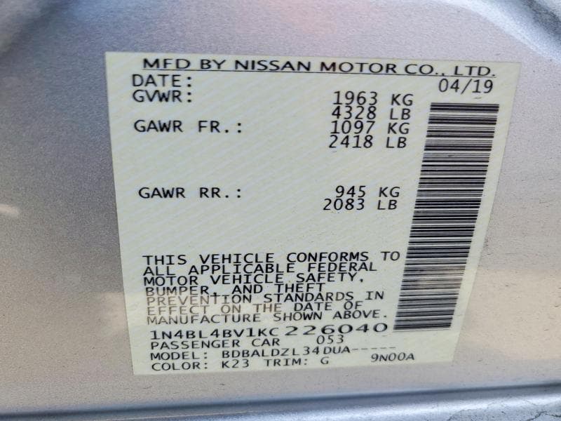 2019 NISSAN ALTIMA S 13