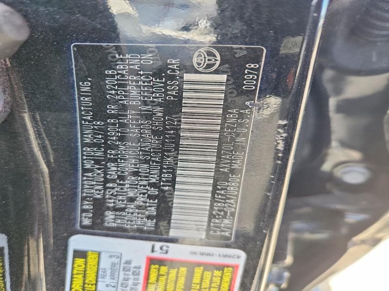 2018 TOYOTA CAMRY LE 12