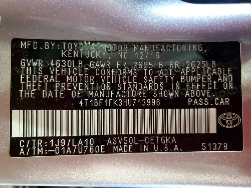 2017 TOYOTA CAMRY XLE 13