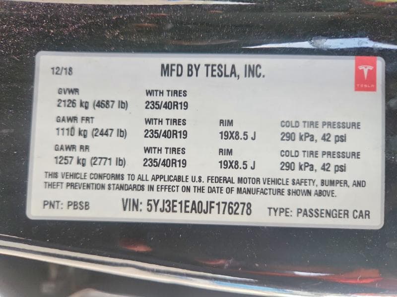 2018 TESLA MODEL 3 12