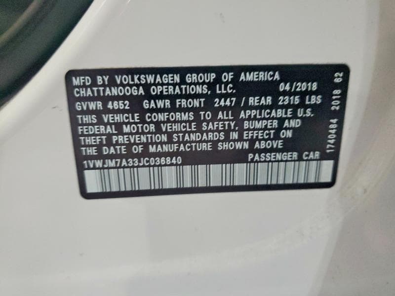 2018 VOLKSWAGEN PASSAT GT 12