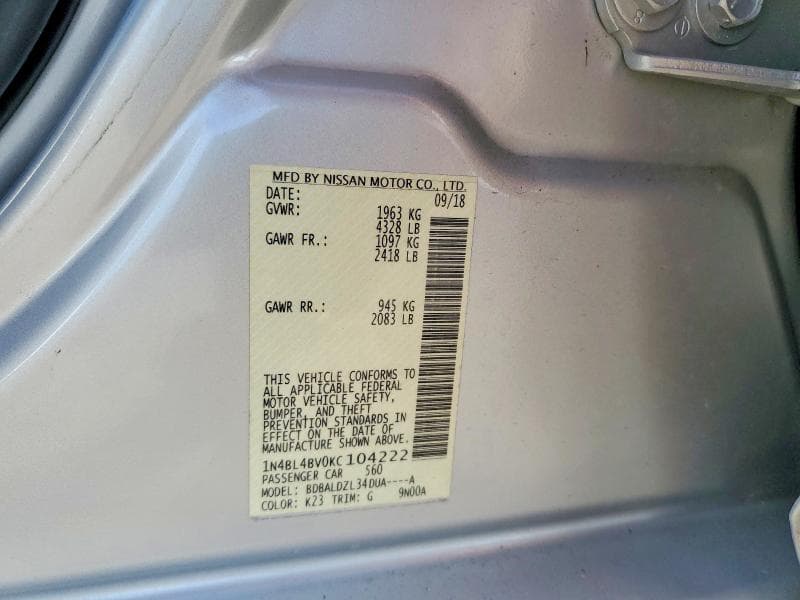 2019 NISSAN ALTIMA S 12