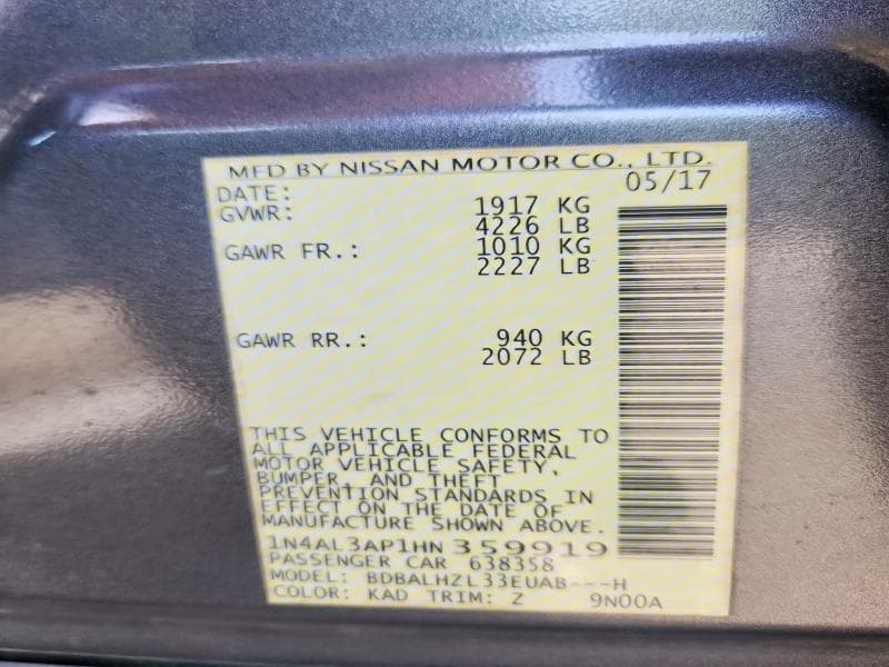 2017 NISSAN ALTIMA 2.5 SR 12