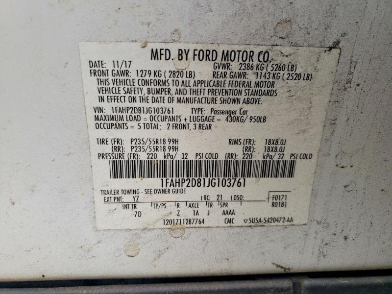 2018 FORD TAURUS SE 12