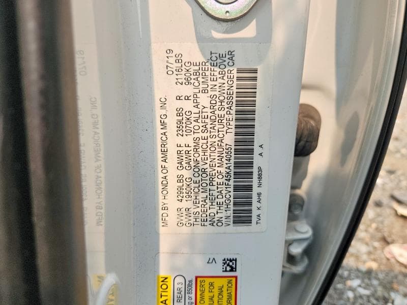 2019 HONDA ACCORD EX 12